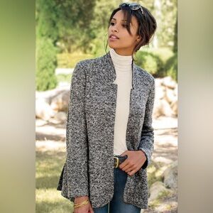 Soft Surroundings St. James Charcoal Knit Open Front Cardigan Blazer | Medium